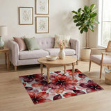 Red Watercolor Peony Area Rug