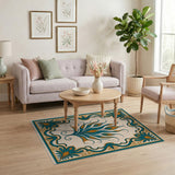 Ornate Teal and Gold Floral Area Rug