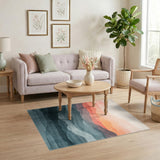 Blue Teal Mountain Sunset Area Rug