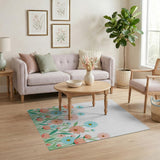 Vibrant Blue Pink Daisy Meadow Rug
