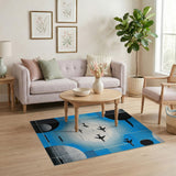 Blue Airplane Moon Flight Geometric Area Rug