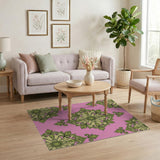 Vibrant Pink Lime Green Floral Damask Rug