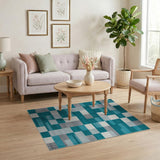 Blue and Teal Teal Grey Geometric Block Area Rug