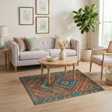 Teal Terracotta Geometric Southwestern Rug