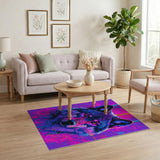 Geometric Modern Neon Cyber Wolf Head Area Rug