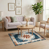 Distressed Nautical Compass Area Rug