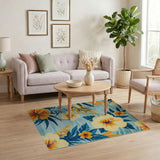 Teal Hibiscus Coastal Area Rug