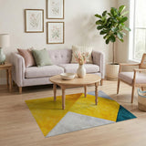 Bold Geometric Block Area Rug in Yellow Teal Grey