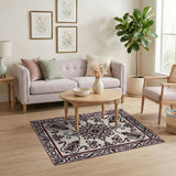 Ornate Ivory Maroon Floral Medallion Rug