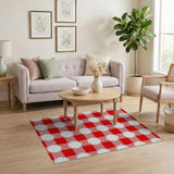 Rustic Farmhouse Red Bold Red Gingham Checkered Area Rug
