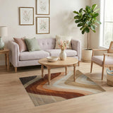 Washable Retro Wavy Earth Tone Area Rug