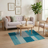 Geometric Modern Blue and Teal Teal Blue Geometric Block Area Rug