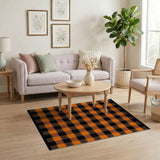 ODIKA Orange and Black Buffalo Plaid Washable Rug - Low Pile Non-Slip Area Rug