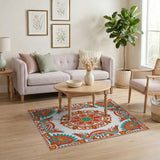 Intricate Red Teal Persian Medallion Area Rug