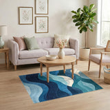 Blue and Teal Coastal Beach Blue Teal Wave Coastal Area Rug
