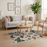 Whimsical Butterfly Mushroom Boho Area Rug