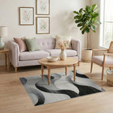 Black and White Abstract Wave Black White Area Rug
