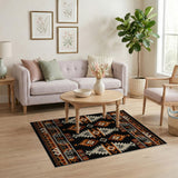 Black Orange Southwestern Geometric Tribal Rug