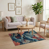 Ocean Waves Sharks Coral Reef Area Rug