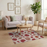 Red Hibiscus Flower Leaf Pattern Area Rug