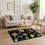 Kids Cartoon Retro Pixel Space Planets Area Rug
