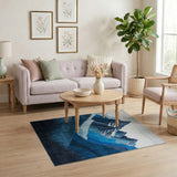 Blue and Teal Abstract Blue Mountain Peaks Area Rug