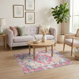 Pink Floral Distressed Vintage Area Rug