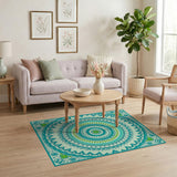 Traditional Persian Blue and Teal Mandala Persian Area Rug