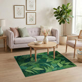 Lush Green Leaf Geometric Area Rug
