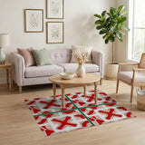Bold Red X Grid Geometric Area Rug