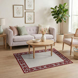 Ornate Red Lotus Floral Border Rug
