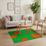 Orange Octagon Geometric Area Rug on Green