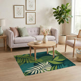 ODIKA Tropical Botanical Leaf Washable Area Rug - Low Pile & Non-Slip Green Rug
