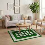 Green Framed Grid Geometric Area Rug