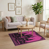 Gothic Cathedral Silhouette Pink Area Rug