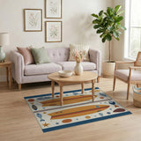Coastal Surfboard Area Rug with Fish and Seashells