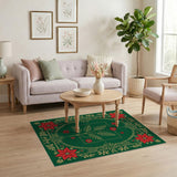 Ornate Green Poinsettia Gold Frame Area Rug