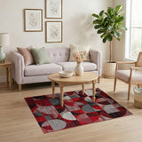 Red Bold Red Geometric Circles Area Rug