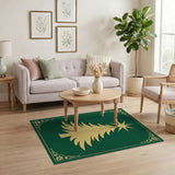Golden Christmas Tree Silhouette on Emerald Green Rug