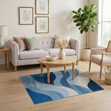 Geometric Modern Cascading Blue Waves Area Rug