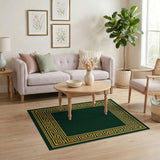 Emerald Green Gold Greek Key Border Rug