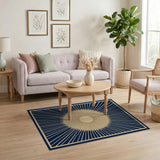 Golden Sunburst Navy Geometric Area Rug