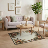 Beige Floral Pinecone Border Rug