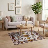 Ornate Red Border Gold Motif Persian Area Rug