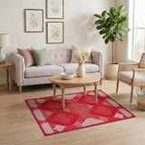 Bold Red Geometric Oval Area Rug
