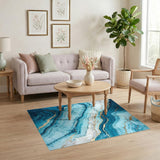 Blue Teal Marble Area Rug with Gold Veins