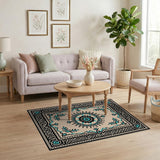 Traditional Persian Teal Medallion Traditional Persian Area Rug