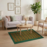 Teal Green and Burnt Orange Tribal Feather Rug