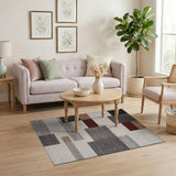 Modern Geometric Block Area Rug in Grey Red