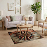 Distressed Rusty Compass Rose Area Rug